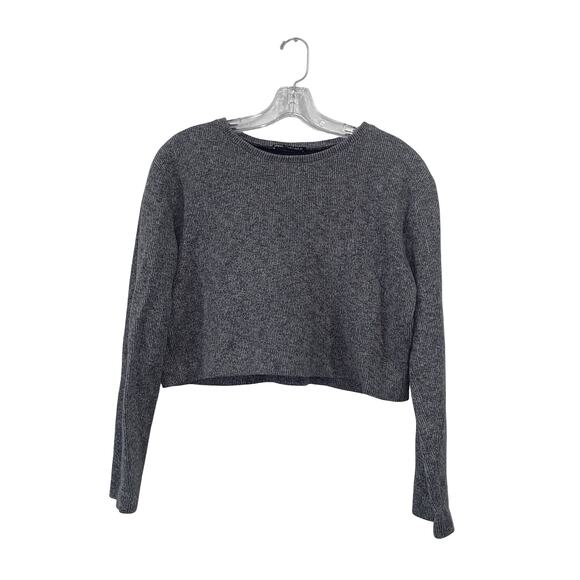 ZARA Gray Long Sleeve Cropped Sweater Top Size M - Picture 1 of 7